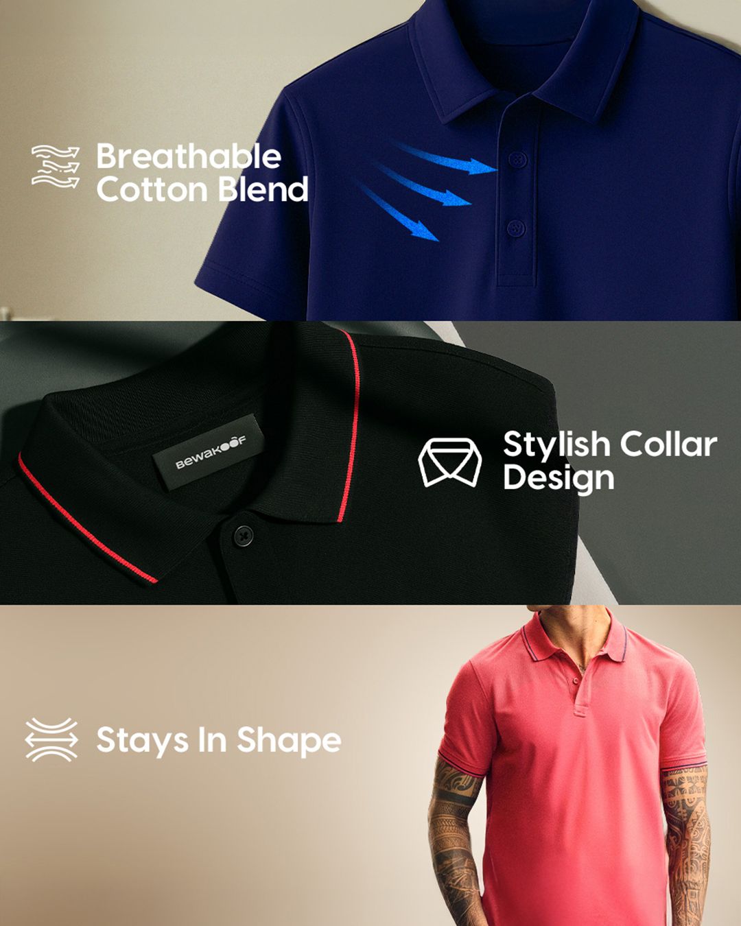 Men's Coral Orange Acid Wash Polo T-shirt - Image 6