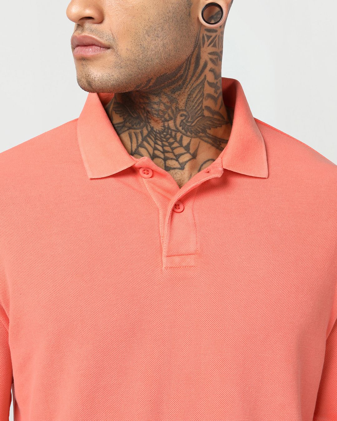 Men's Coral Orange Acid Wash Polo T-shirt - Image 2