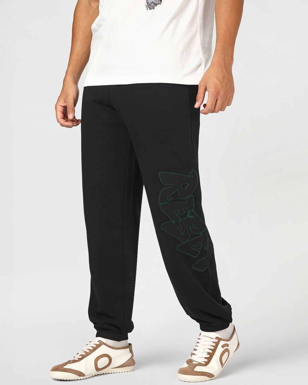 Men's Black Reset Applique Oversized Joggers