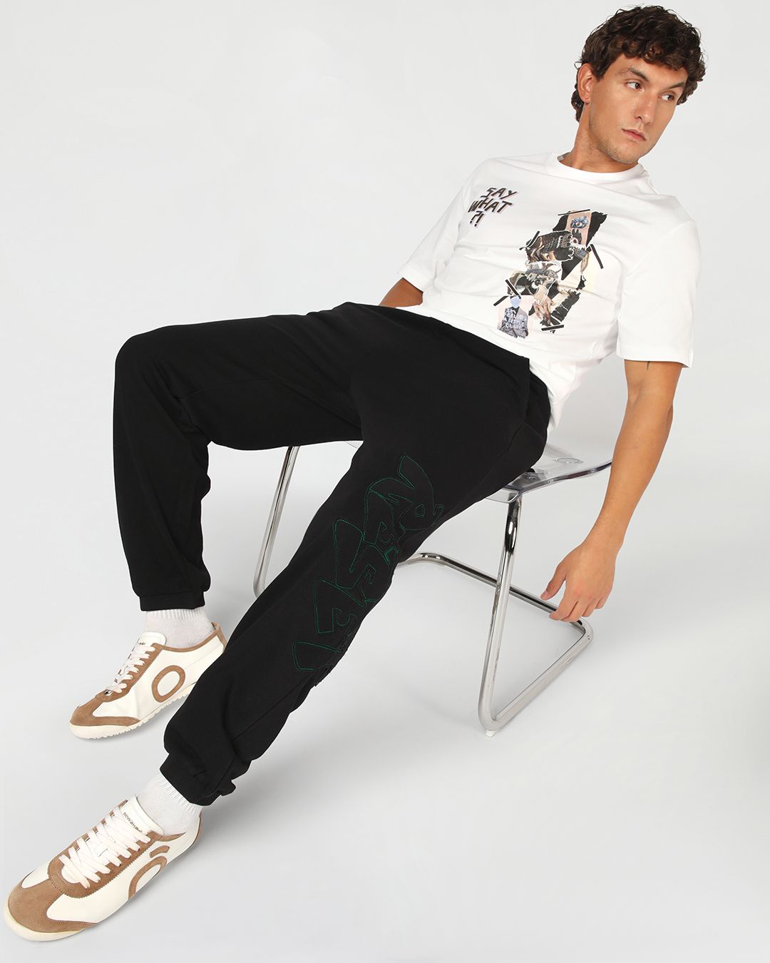 Men's Black Reset Applique Oversized Joggers - Image 4