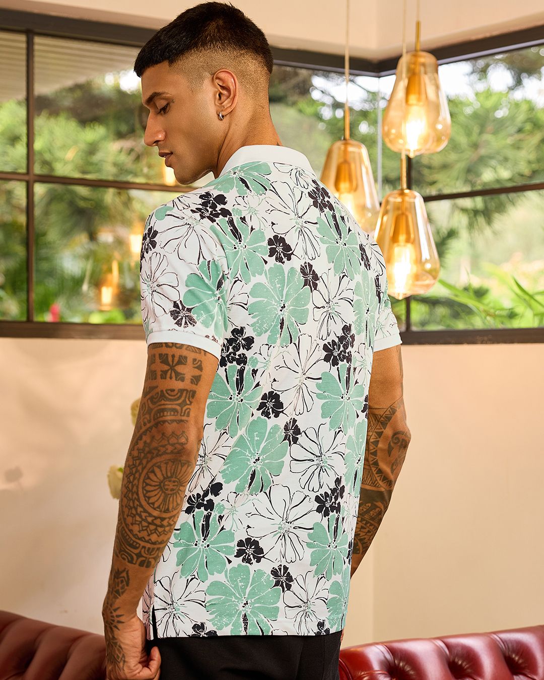 Men's White & Green All Over Printed Polo T-shirt - Image 4