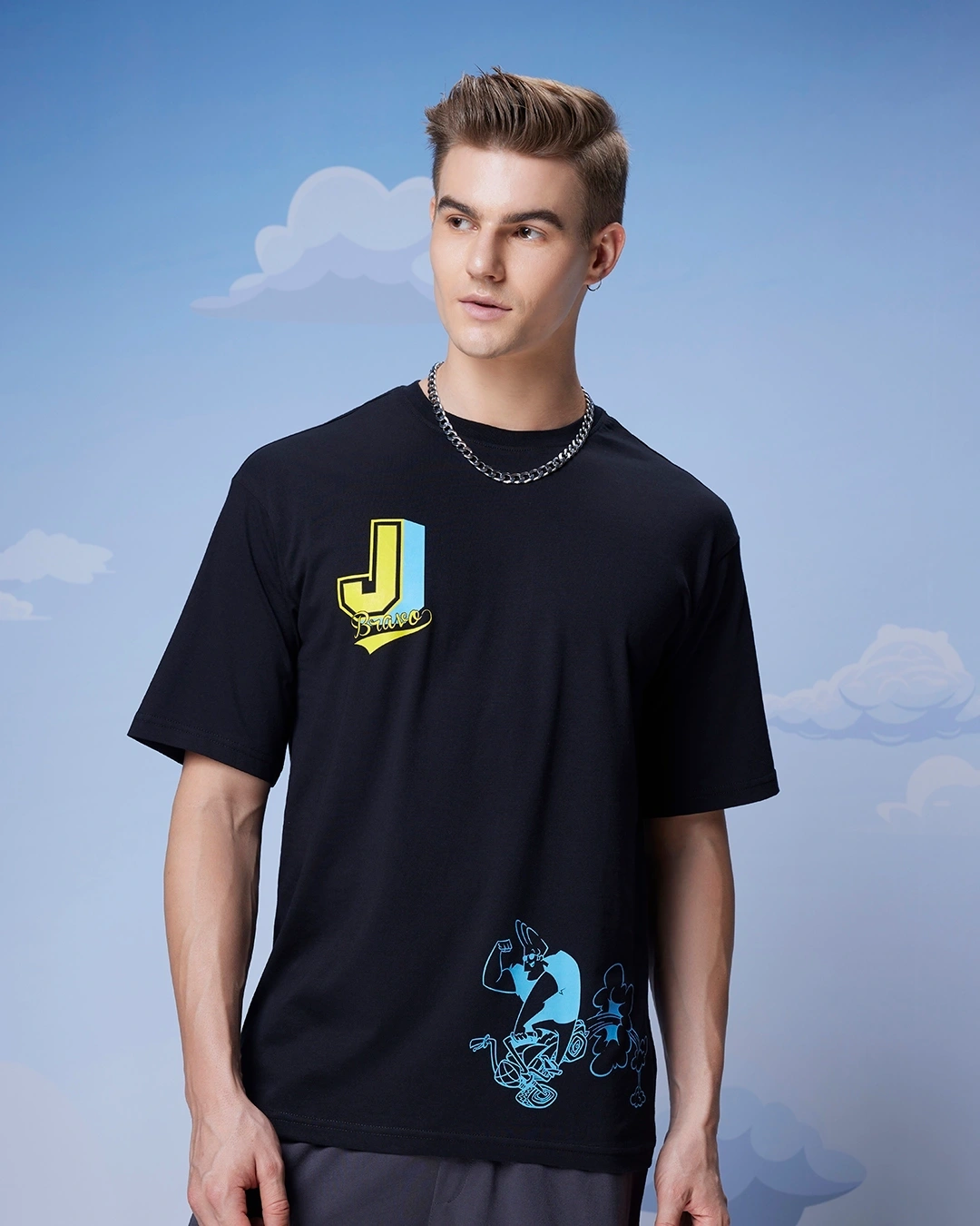 Men's Black Johnny Biker Graphic Printed Oversized T-shirt - Image 2