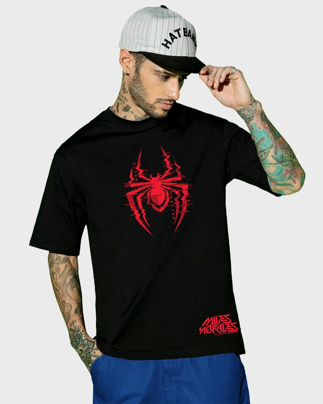 Men's Black Across The Spiderverse Graphic Printed Oversized T-shirt - Image 5
