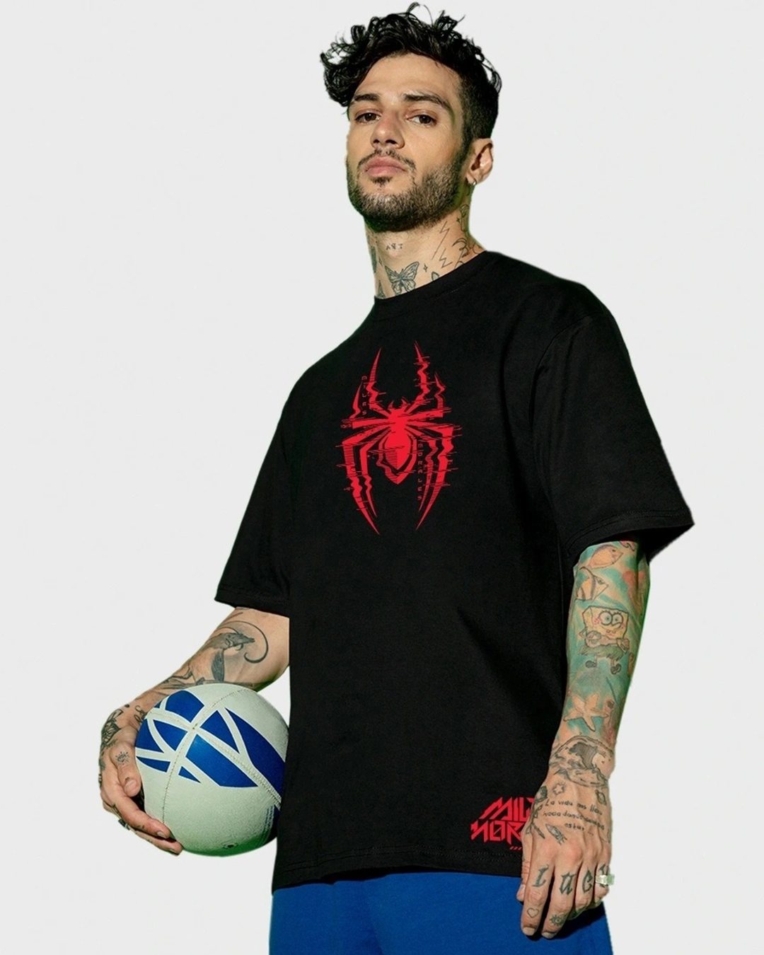 Men's Black Across The Spiderverse Graphic Printed Oversized T-shirt - Image 4
