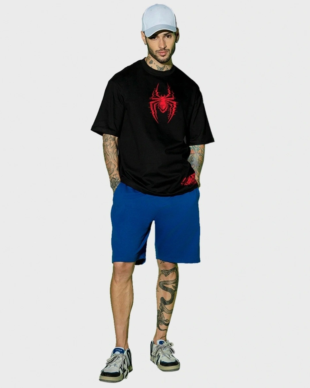 Men's Black Across The Spiderverse Graphic Printed Oversized T-shirt - Image 3