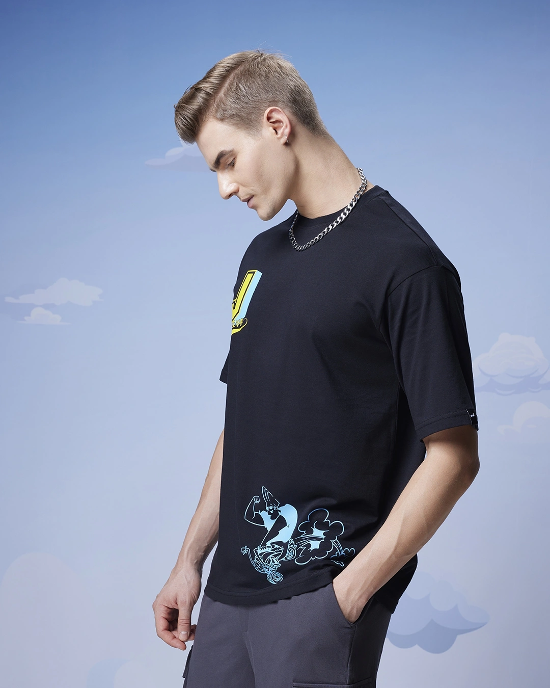 Men's Black Johnny Biker Graphic Printed Oversized T-shirt - Image 4