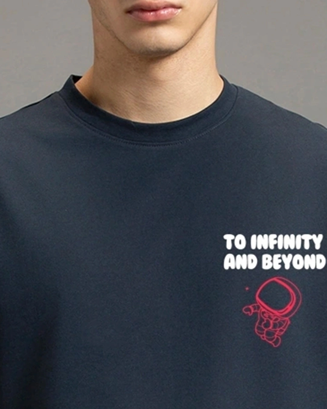 Men's Blue Infinity Space Graphic Printed Oversized T-shirt - Image 2