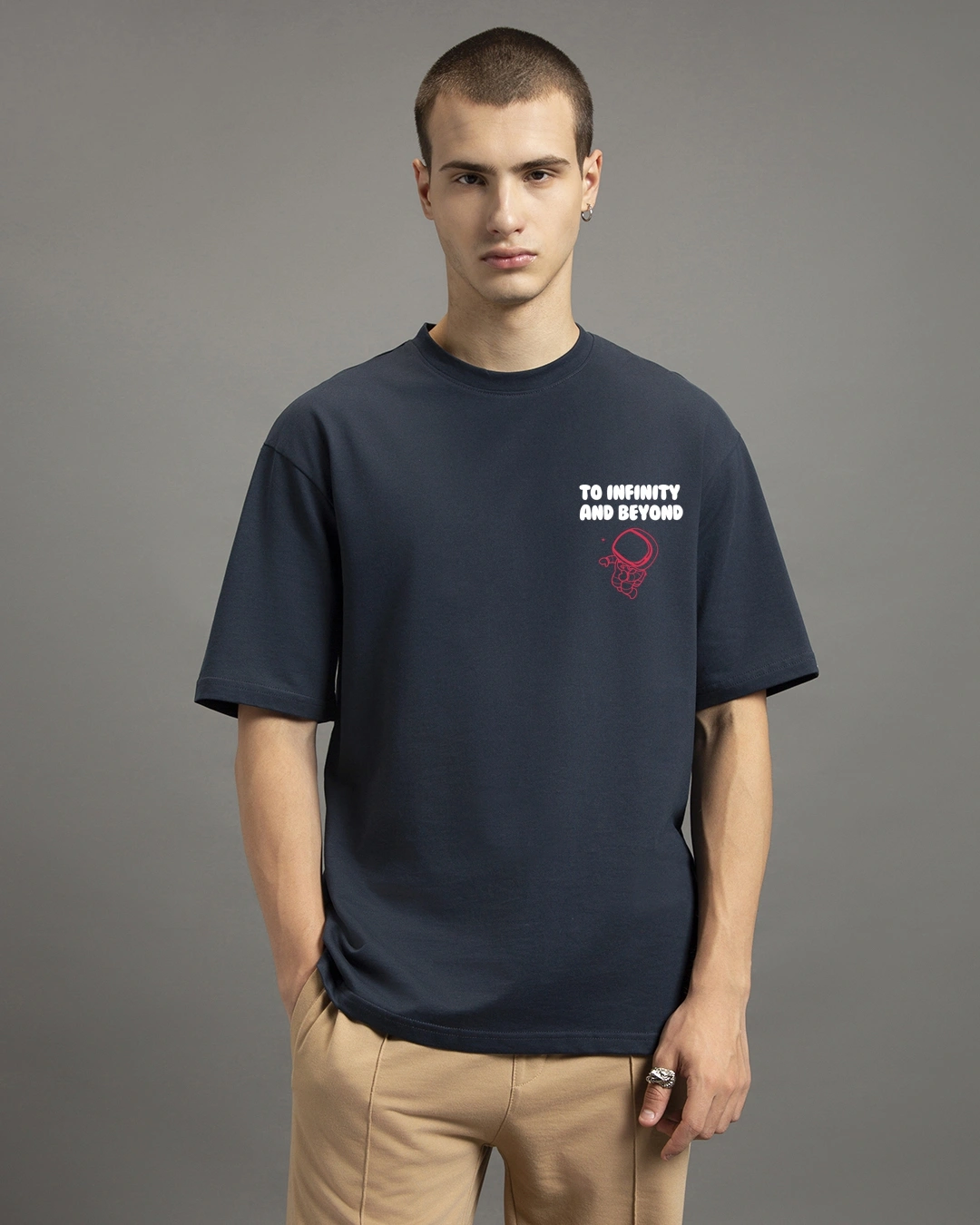 Men's Blue Infinity Space Graphic Printed Oversized T-shirt - Image 4