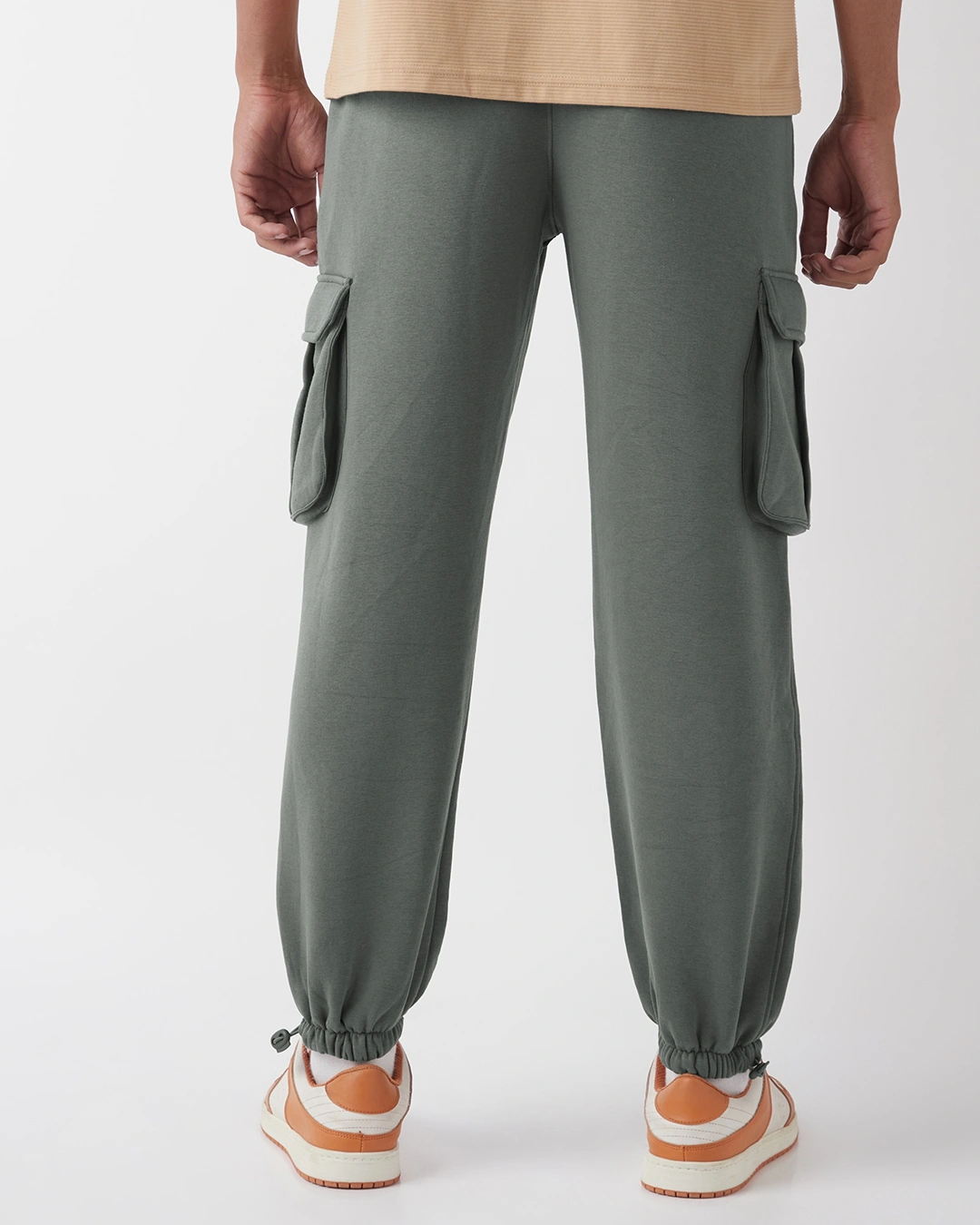 Men's Charcoal Grey Oversized Brushed Cargo Joggers - Image 4