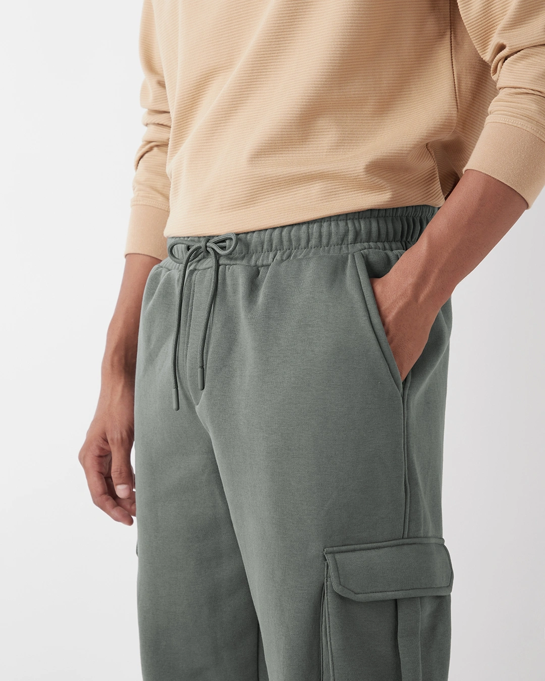 Men's Charcoal Grey Oversized Brushed Cargo Joggers - Image 2