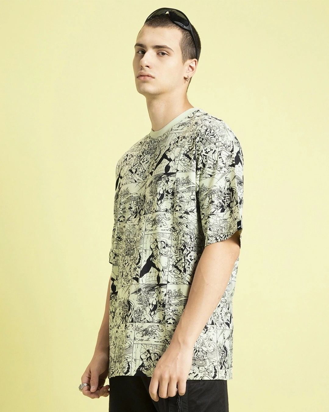 Men's Green & Black All Over Printed Oversized T-shirt - Image 7