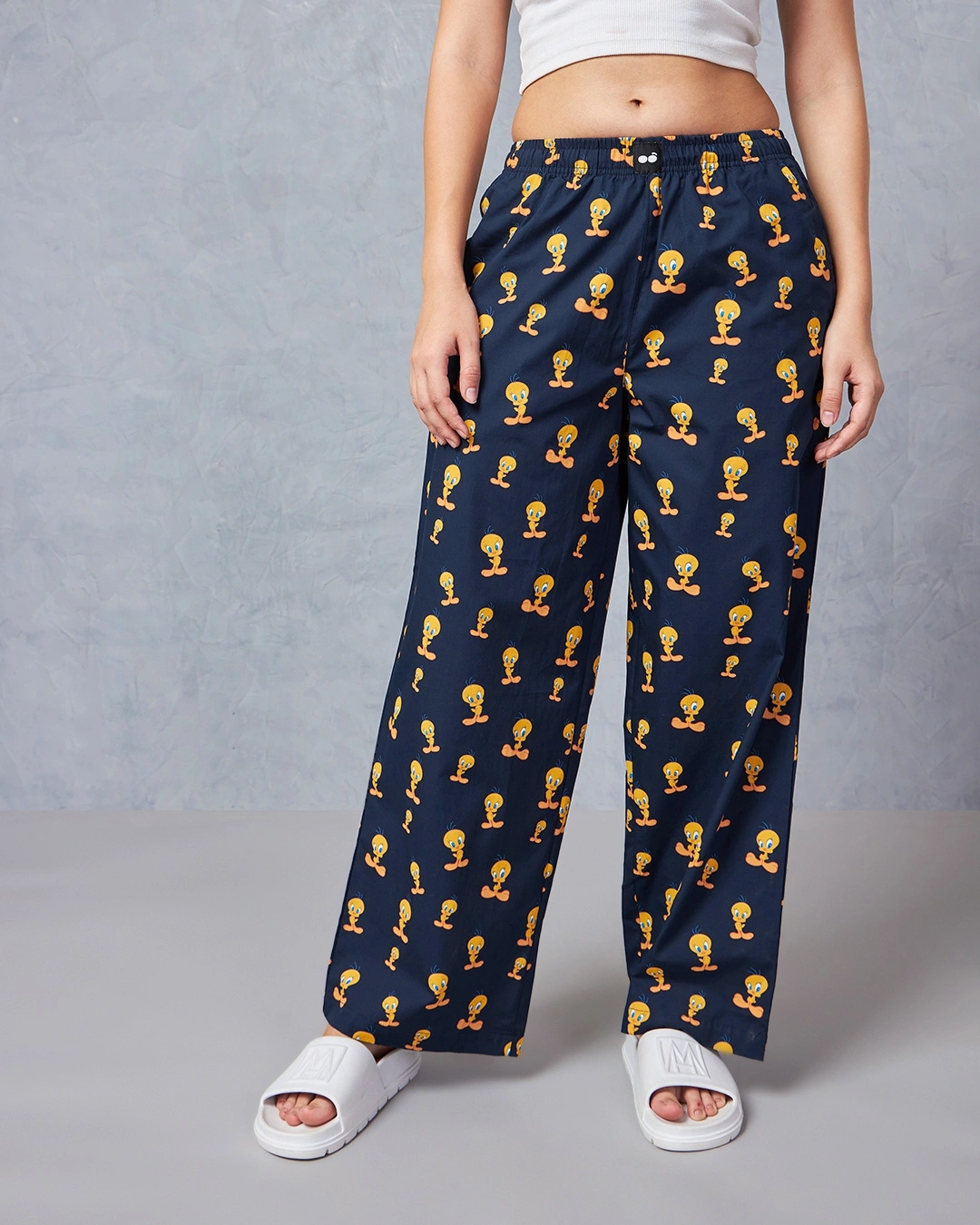 Women's Blue Tweety All Over Printed Wide Leg Pyjamas