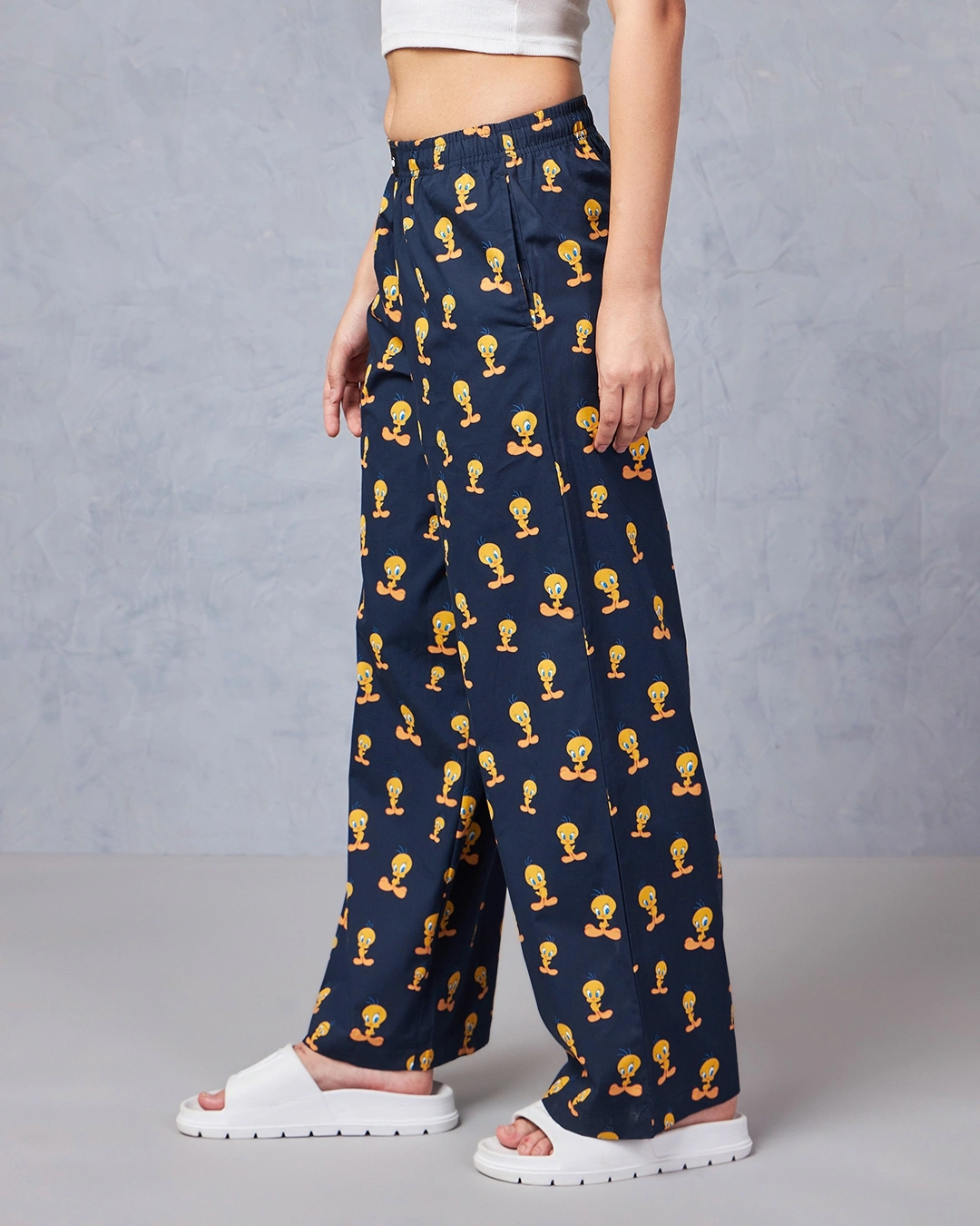Women's Blue Tweety All Over Printed Wide Leg Pyjamas - Image 6