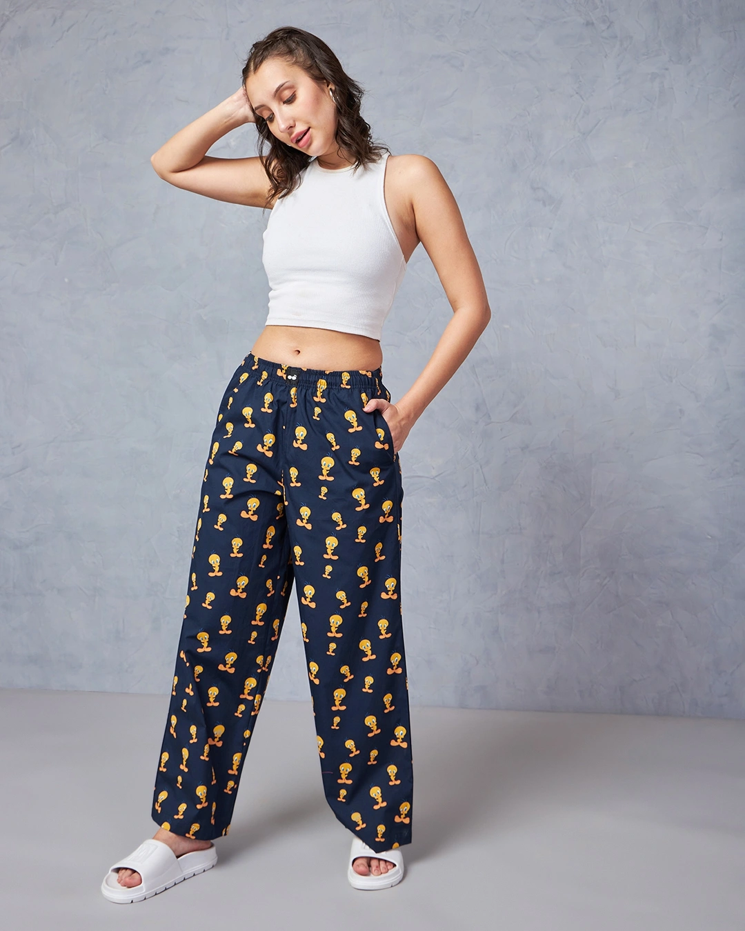Women's Blue Tweety All Over Printed Wide Leg Pyjamas - Image 4