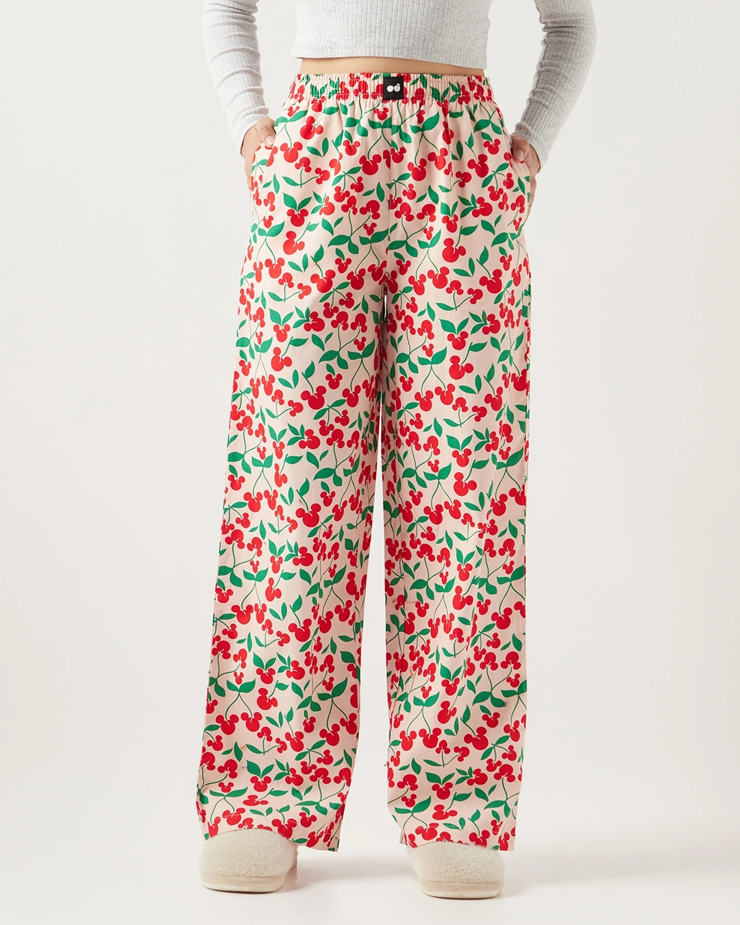 Women's Pink Mickey All Over Printed Wide Leg Pyjamas