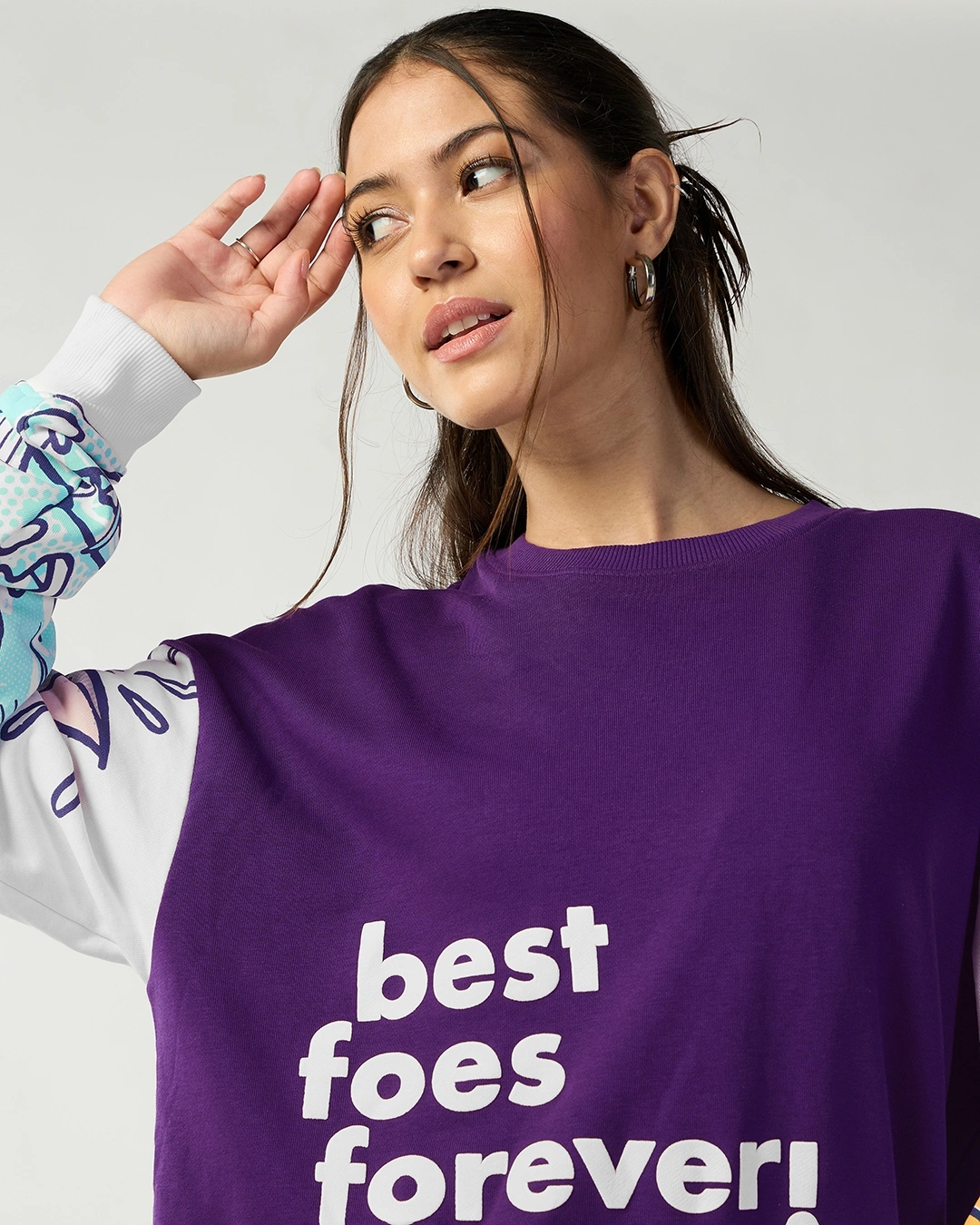 Women's Purple Tom & Jerry Graphic Printed Oversized Sweatshirt - Image 6