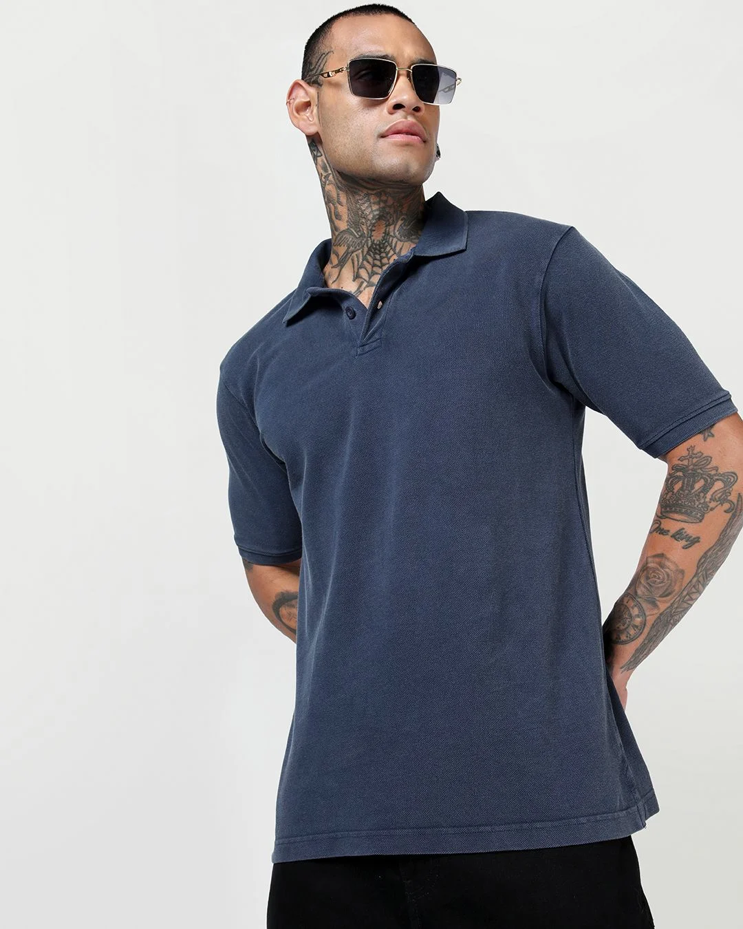 Men’s Navy Blue Acid Wash Polo T-shirt