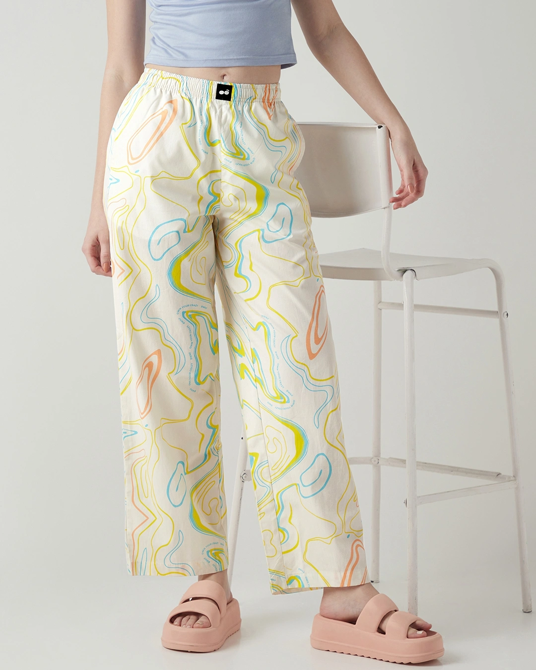 Women’s Off White All Over Printed Wide Leg Pyjamas